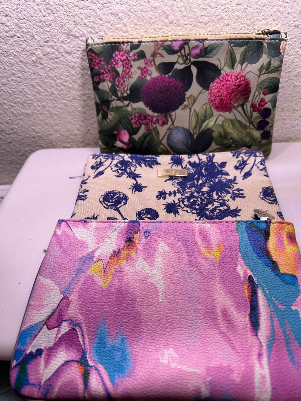 ipsy Pink Floral Marble Cosmetic Bag Set